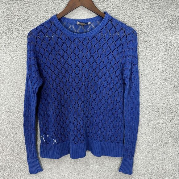 Tommy Bahama sweater womens XS blue open knit linen blend long sleeve pullover - Picture 1 of 6